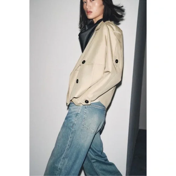 Zara NWT ZW Collection short water repellent trench coat. M NWT - Picture 4 of 13